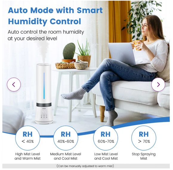 2.4 Gallons Dual Mist Evaporative with Adjustable Humidistat for 540 Cubic Feet with remote