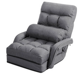 Folding Floor Armchair w/6-position Adjustable Back & Lumbar Pillow Grey