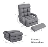 Folding Floor Armchair w/6-position Adjustable Back & Lumbar Pillow Grey