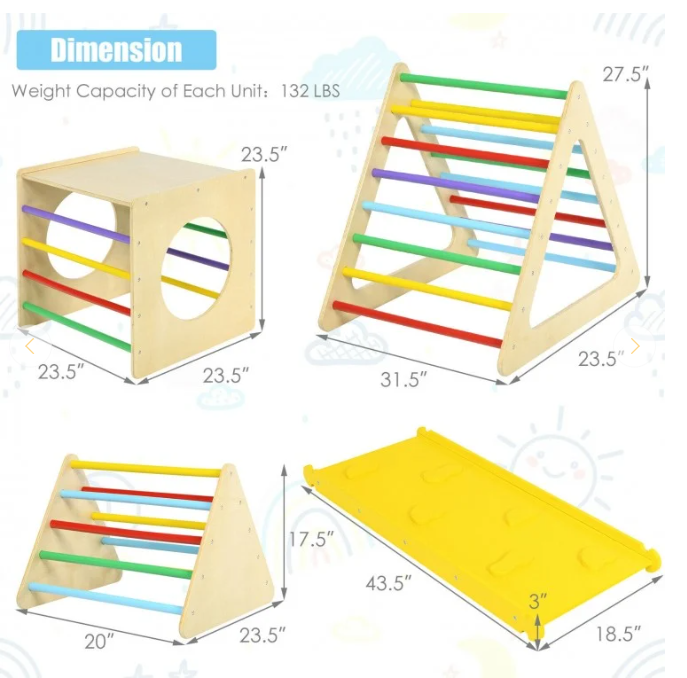 5 in 1 Toddling Kids Climbing Triangle and Cube Playing Set, fully assembled
