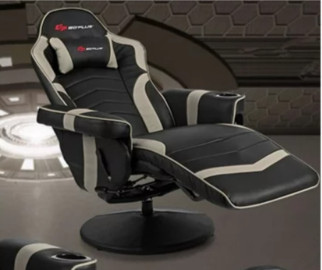 Massage Gaming Recliner Reclining Racing Chair Swivel Gray, fully assembled