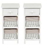 2 Pieces Bedroom Bedside End Table with Drawer Baskets