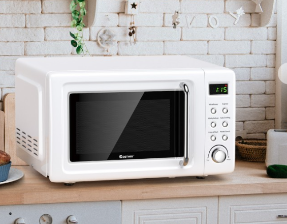 700W Retro Countertop Microwave Oven with 5 Micro Power and Auto Cooking Function