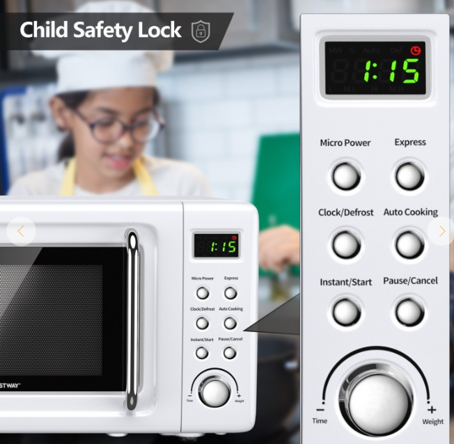 700W Retro Countertop Microwave Oven with 5 Micro Power and Auto Cooking Function