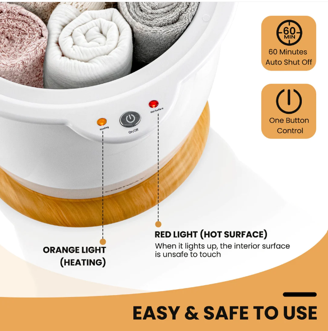 Bathroom Towel Warmer Bucket with Fragrance Holder and Auto Shut-White