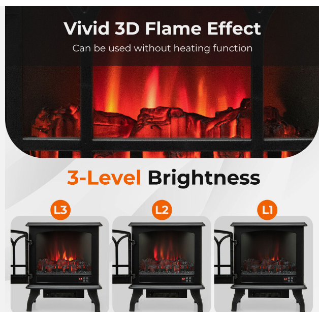 23" Electric Fireplace Freestanding Heater, SPECIAL, ONLY RUNS WITH REMOTE CONTROL