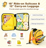 2 Pieces 18 Inch Ride-on Kids Luggage Set with Spinner Wheels, yellow