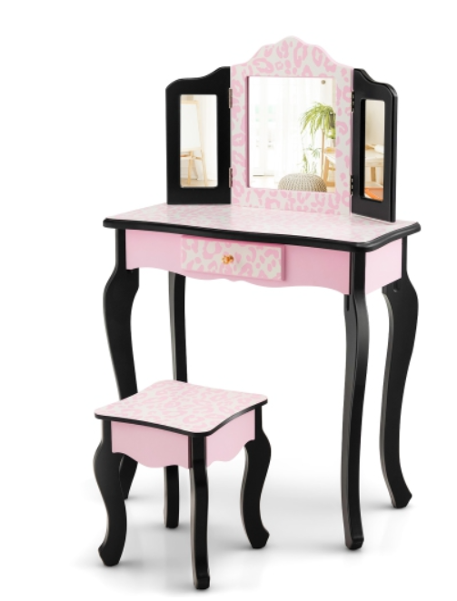 Kids Vanity Set, Leopard Print Pink, Fully Assembled
