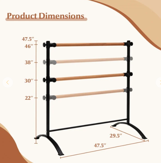 4 Foot Portable  Freestanding Double Ballet Barre, 1 box unassembled