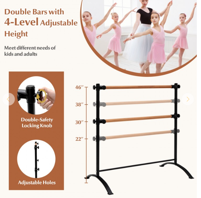 4 Foot Portable  Freestanding Double Ballet Barre, 1 box unassembled