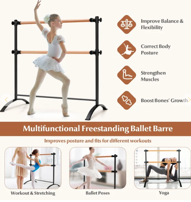 4 Foot Portable  Freestanding Double Ballet Barre, 1 box unassembled