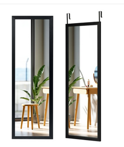 47.5-in x 14.5-in Rectangle Black Framed Wall Mirror with door hardware