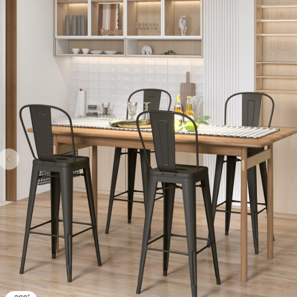 Set of 4, 30`` Modern Metal Industrial Bar Stools with Removable Back, Gun Metal, slightly marked