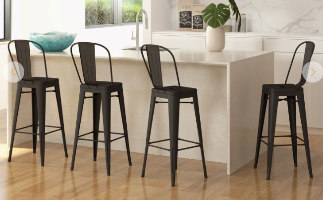 Set of 4, 30`` Modern Metal Industrial Bar Stools with Removable Back, Gun Metal, slightly marked