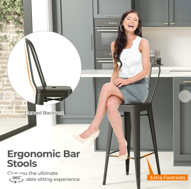 Set of 4, 30`` Modern Metal Industrial Bar Stools with Removable Back, Gun Metal, slightly marked
