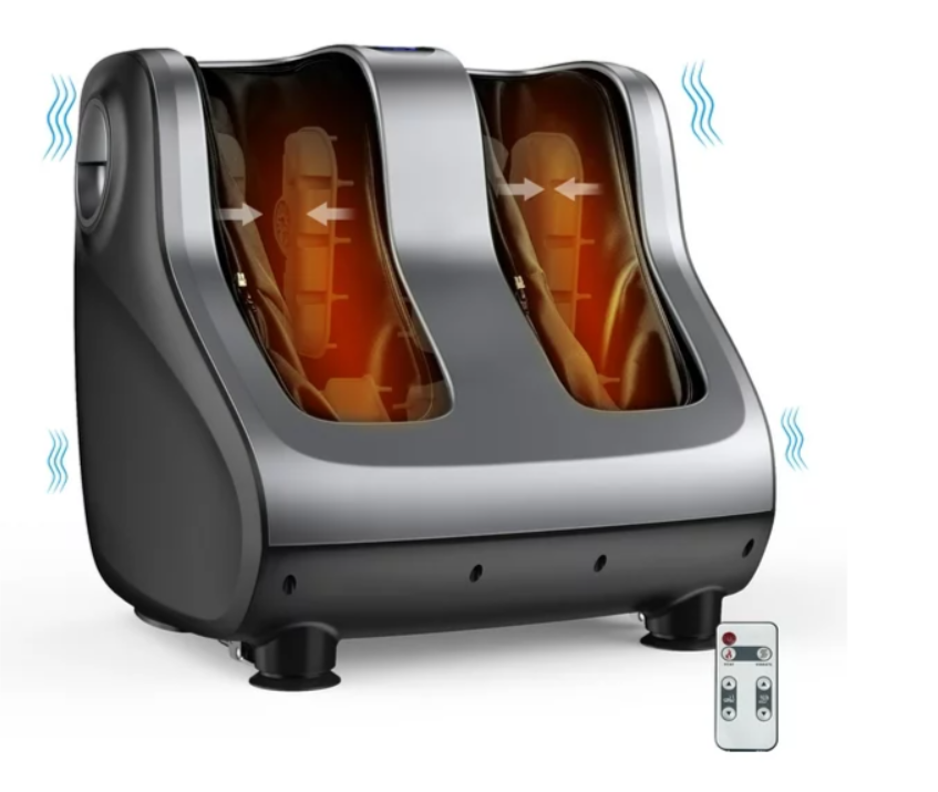 Shiatsu Foot & Calf Massager W/ Compression Kneading Heating & Vibrating, Black, remote included