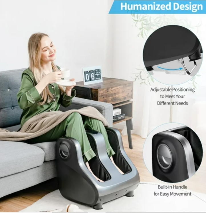 Shiatsu Foot & Calf Massager W/ Compression Kneading Heating & Vibrating, Black, remote included