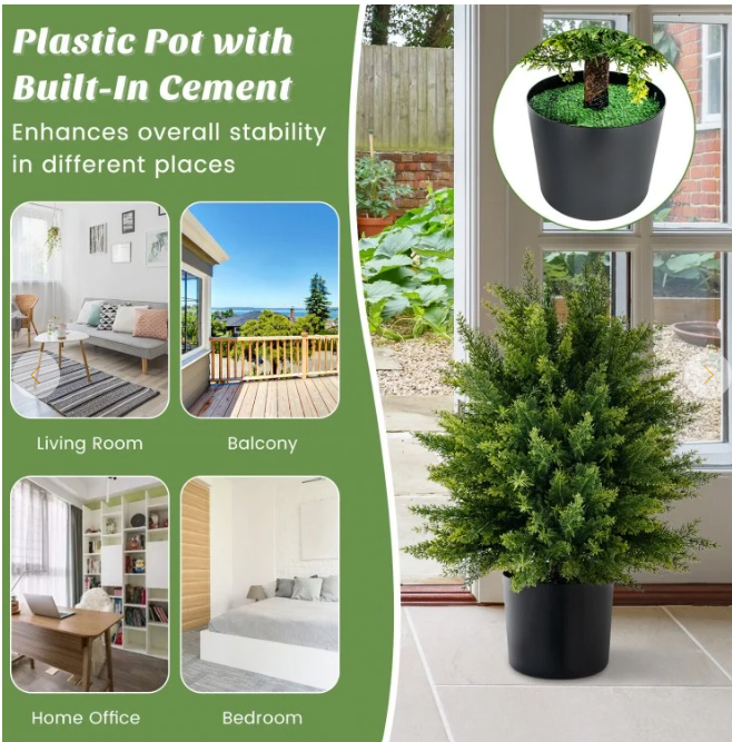 Artificial Cedar Topiary Ball Tree with Cement Pot