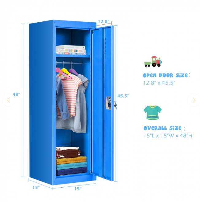 48 Inch Kid Safe Storage Children Single Tier Metal Locker, Scratch & Dent