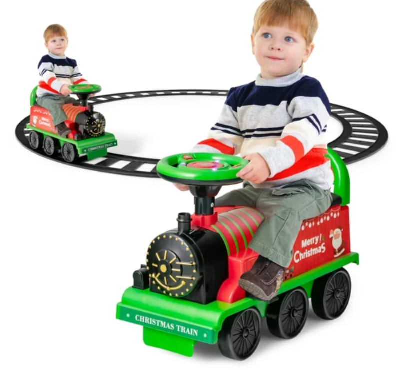 Gymax 6V Electric Kids Ride On Train Motorized Train Toy w/ Track & 6 Wheels Green