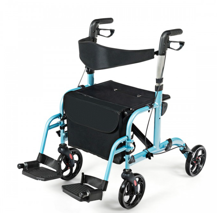 NO TAX, 2 in 1 Folding Rollator Walker, 4 Wheel Medical Rolling Walker