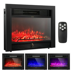 Freestanding  28.5" Fireplace Electric Heater Glass Log Flame Remote