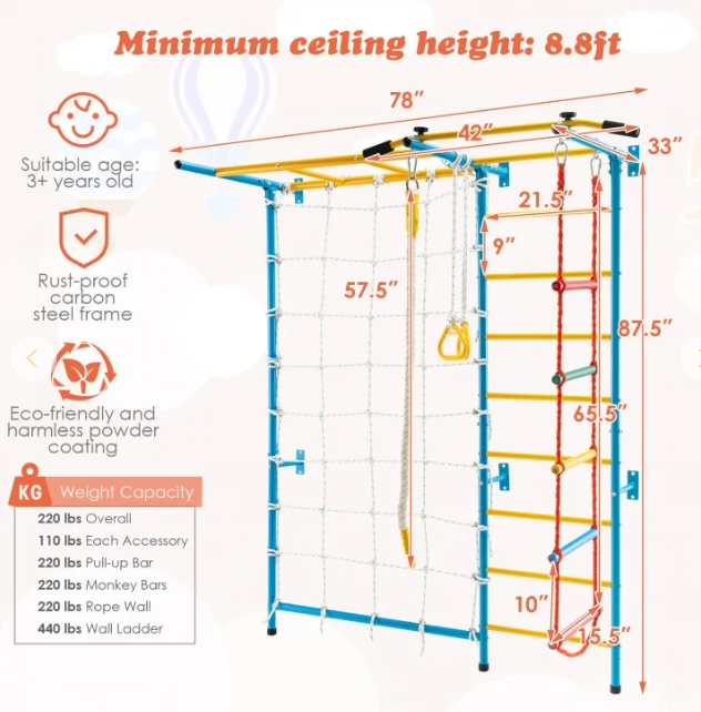 7 In 1 Kids Indoor Gym Playground Swedish Wall Ladder. 1 box, unassembled