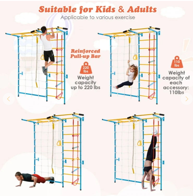 7 In 1 Kids Indoor Gym Playground Swedish Wall Ladder. 1 box, unassembled