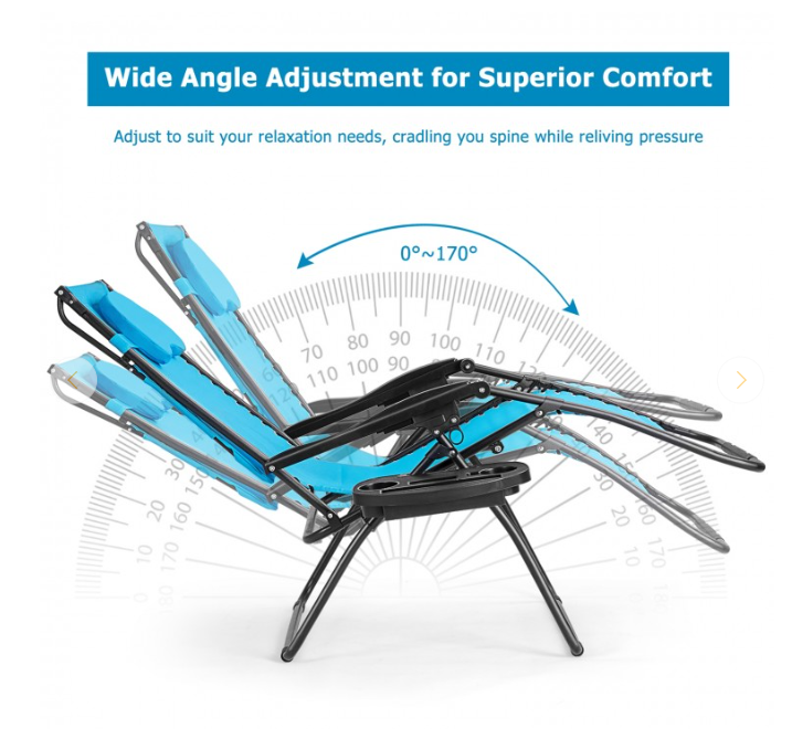 Folding Recliner Lounge Chair with Shade Canopy Cup Holder, TURQUOISE