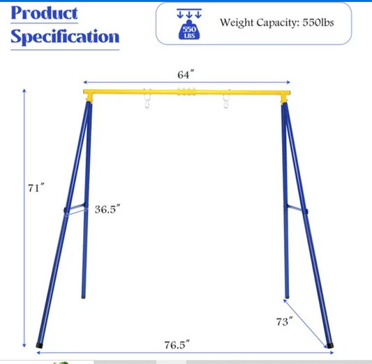 64`` Heavy Duty A-Frame Steel Swing Stand, 1 box, unassembled, swing not included