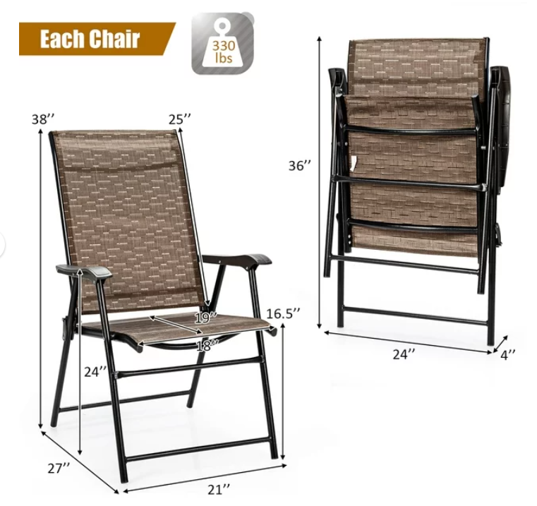 Set of 2 Metal Patio Folding Chairs with Brown Mesh Seat