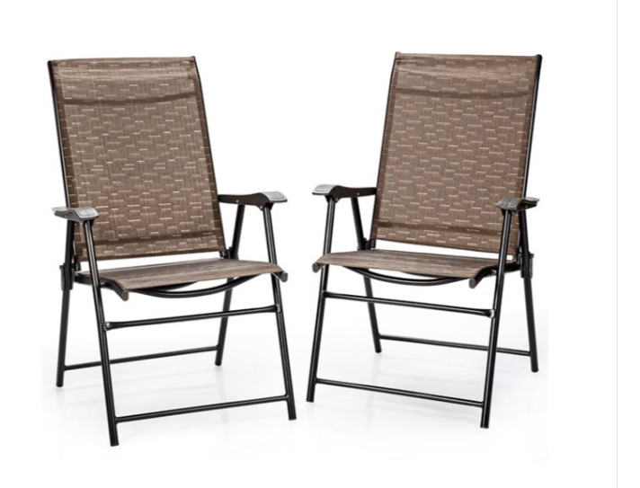 Set of 2 Metal Patio Folding Chairs with Brown Mesh Seat