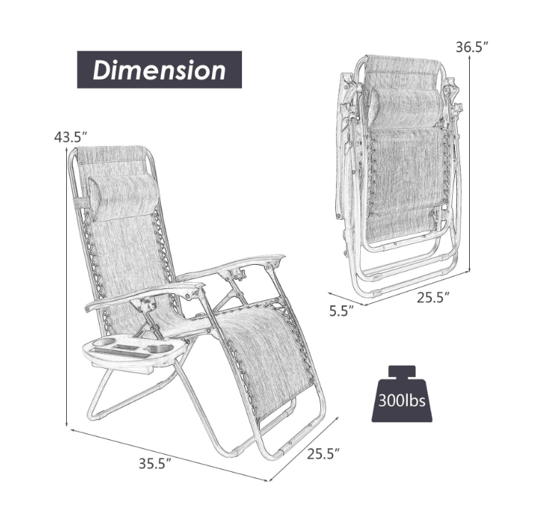 Folding Lounge Chair with Zero Gravity and drink holder
