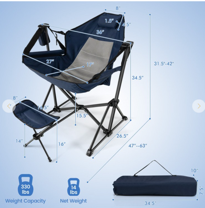 Hammock Camping Chair with Retractable Footrest and Carrying Bag