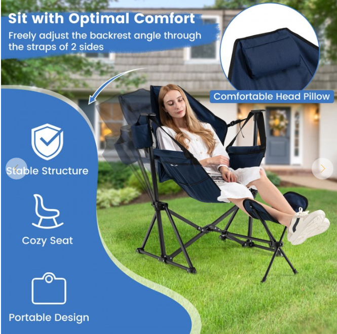 Hammock Camping Chair with Retractable Footrest and Carrying Bag