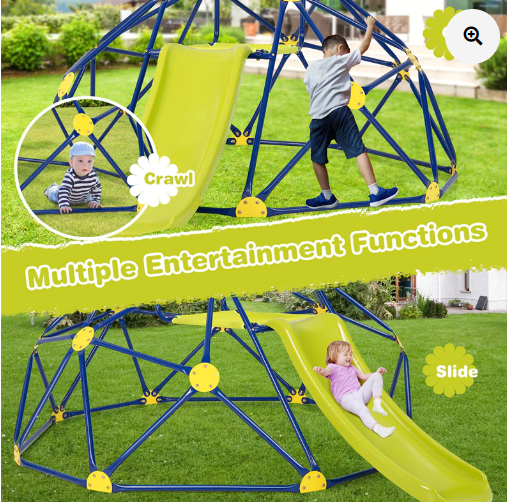 Kids Climbing Dome with Slide and Fabric Cushion for Garden Yard, 1 box unassembled