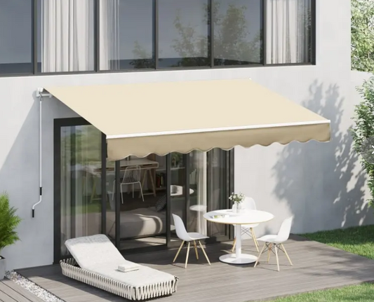 8 ft, Outsunny retractable awning, beige/white, assembled