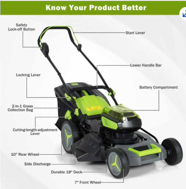 40V,  18" Brushless Cordless Push Lawn Mower 4.0Ah Batteries & 2 Charger (2 x 20V)