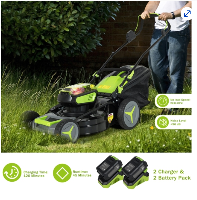 40V,  18" Brushless Cordless Push Lawn Mower 4.0Ah Batteries & 2 Charger (2 x 20V)