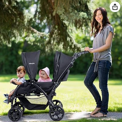 Double stroller, foldable, adjustable back rest, black