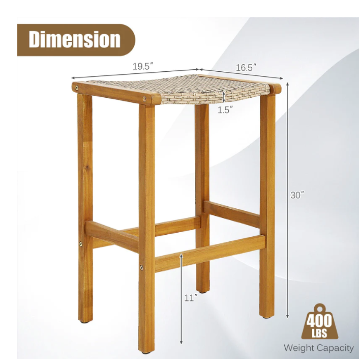 2 Piece Set, Patio Wood 30`` Bar Stools