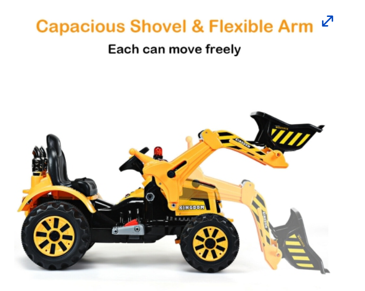 12V Battery Powered Kids Ride On Excavator Truck With Front Loader Digger Yellow, Fully Assembled