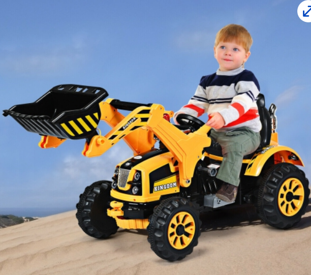 12V Battery Powered Kids Ride On Excavator Truck With Front Loader Digger Yellow, Fully Assembled