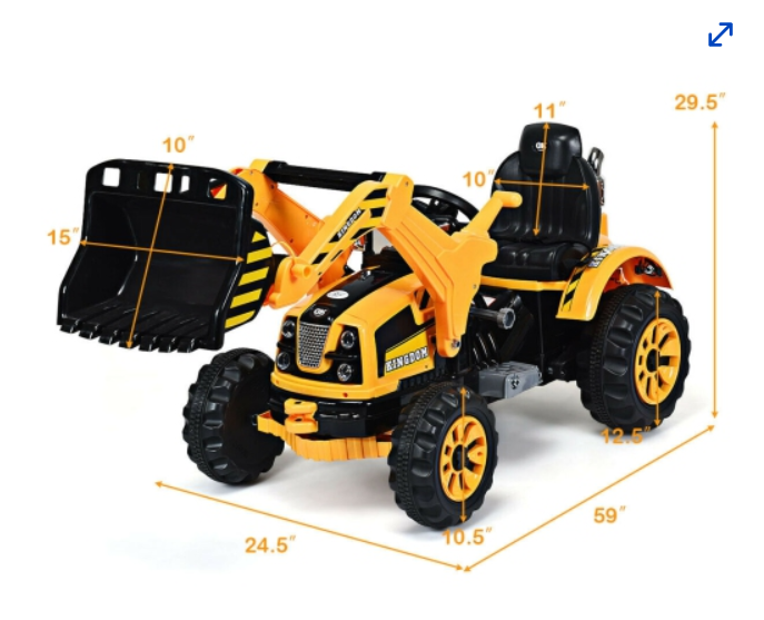 12V Battery Powered Kids Ride On Excavator Truck With Front Loader Digger Yellow, Fully Assembled