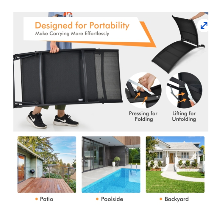 2 PCS SET,  Patio Folding Chaise Lounge, adjustable Stackable,  Black