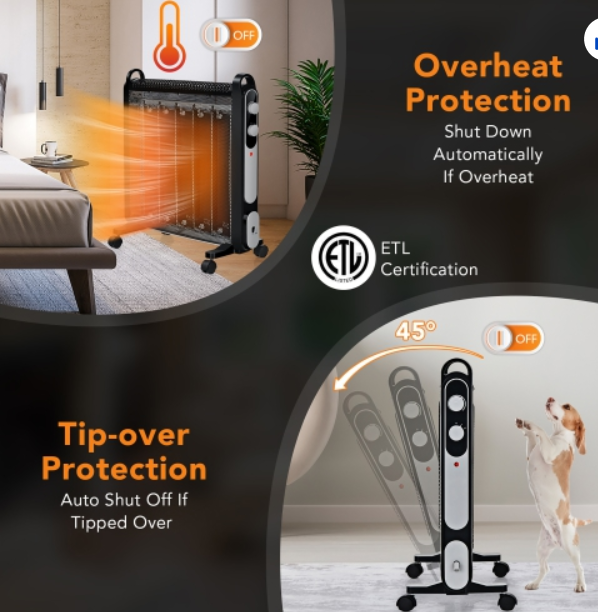 1500W Electric Radiant Space Heater Portable Heater w/Adjustable Thermostat