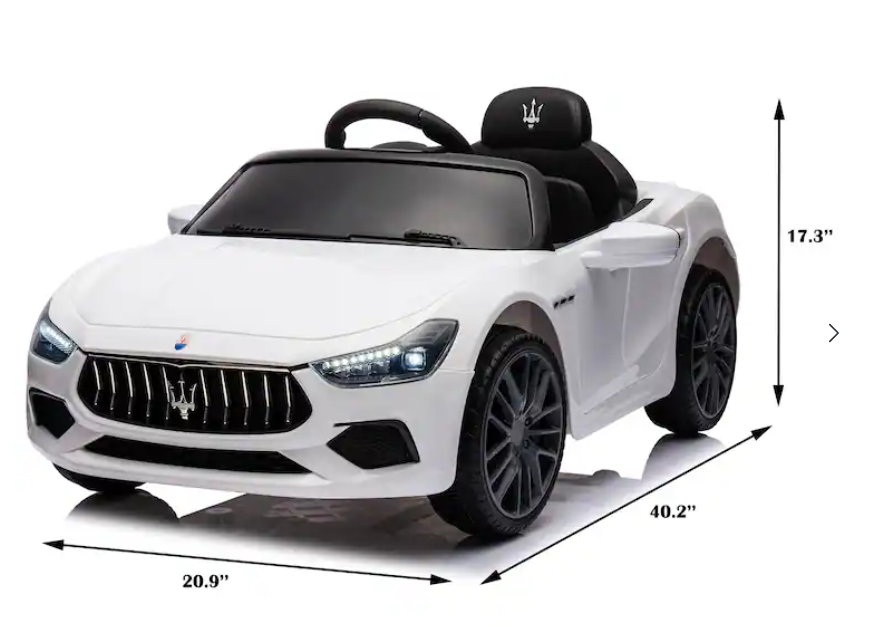 12V Car with 2 Motors, Led Lights , remote control - White, MODIFIED SEAT, EXTRA DISCOUNT APPLIED