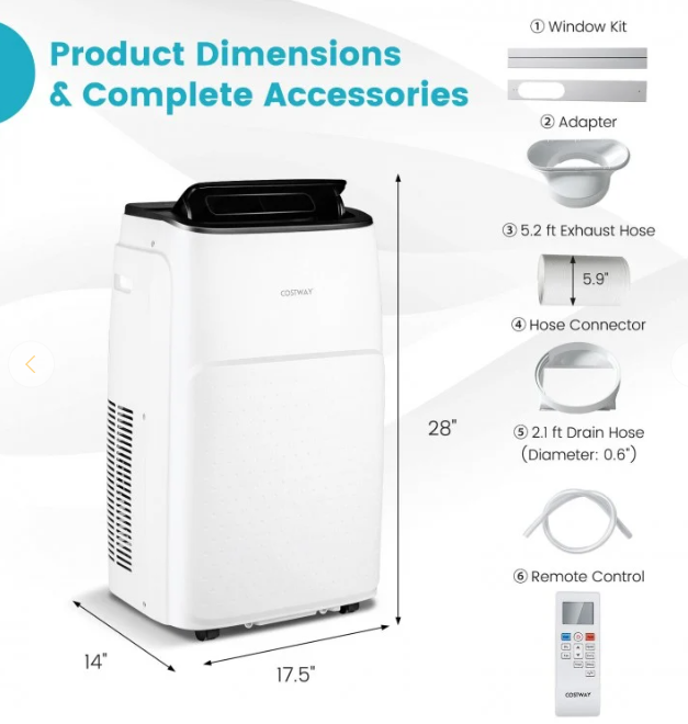 13000 BTU, Portable  Heat Pump & Air Conditioner with App and Heater,