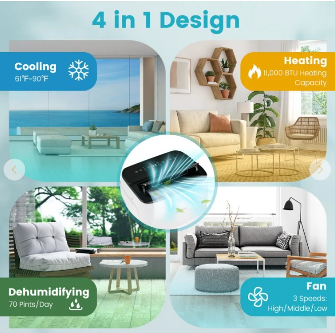 13000 BTU, Portable  Heat Pump & Air Conditioner with App and Heater,