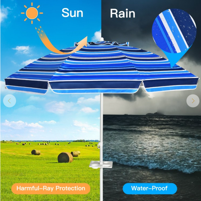 7.2 Feet Portable Outdoor Beach Umbrella with Sand Anchor and Tilt Mechanism